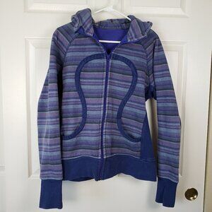 Lululemon scuba hoodie Poncho Stripe Blue Purple Zip Up Jacket Size 12